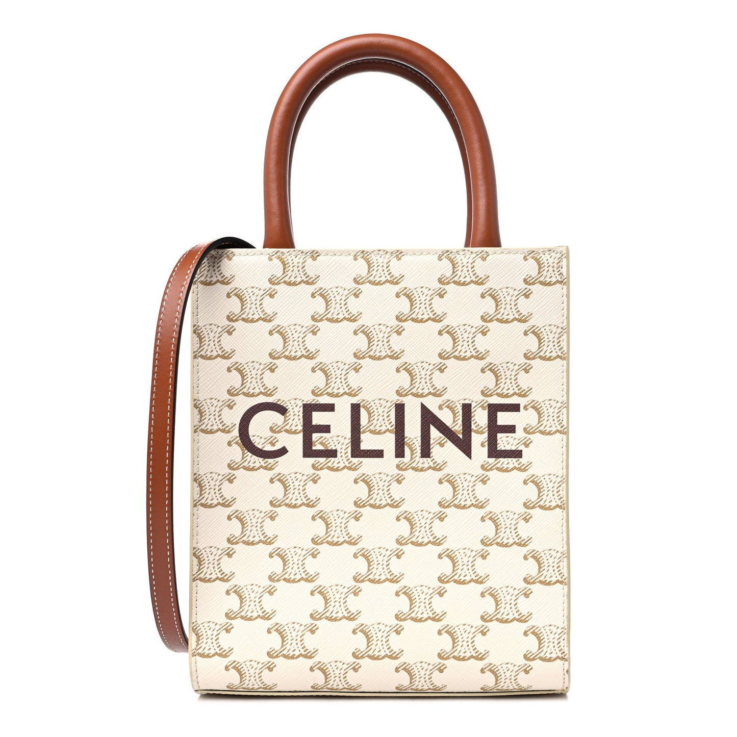 Triomphe Canvas Calfskin Mini Vertical Cabas White