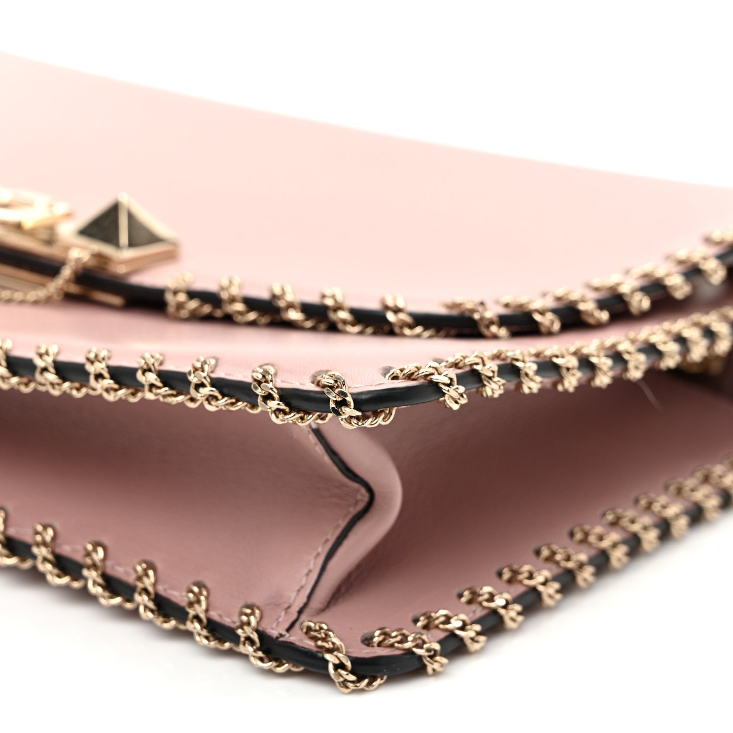 Vitello Groumette Small Rockstud Demilune Shoulder Bag Lipstick