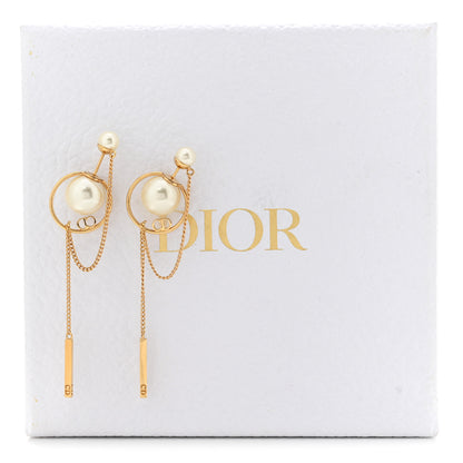 Christian Dior Pearl Tribales Dangle Chain Earrings Gold 6 of 6