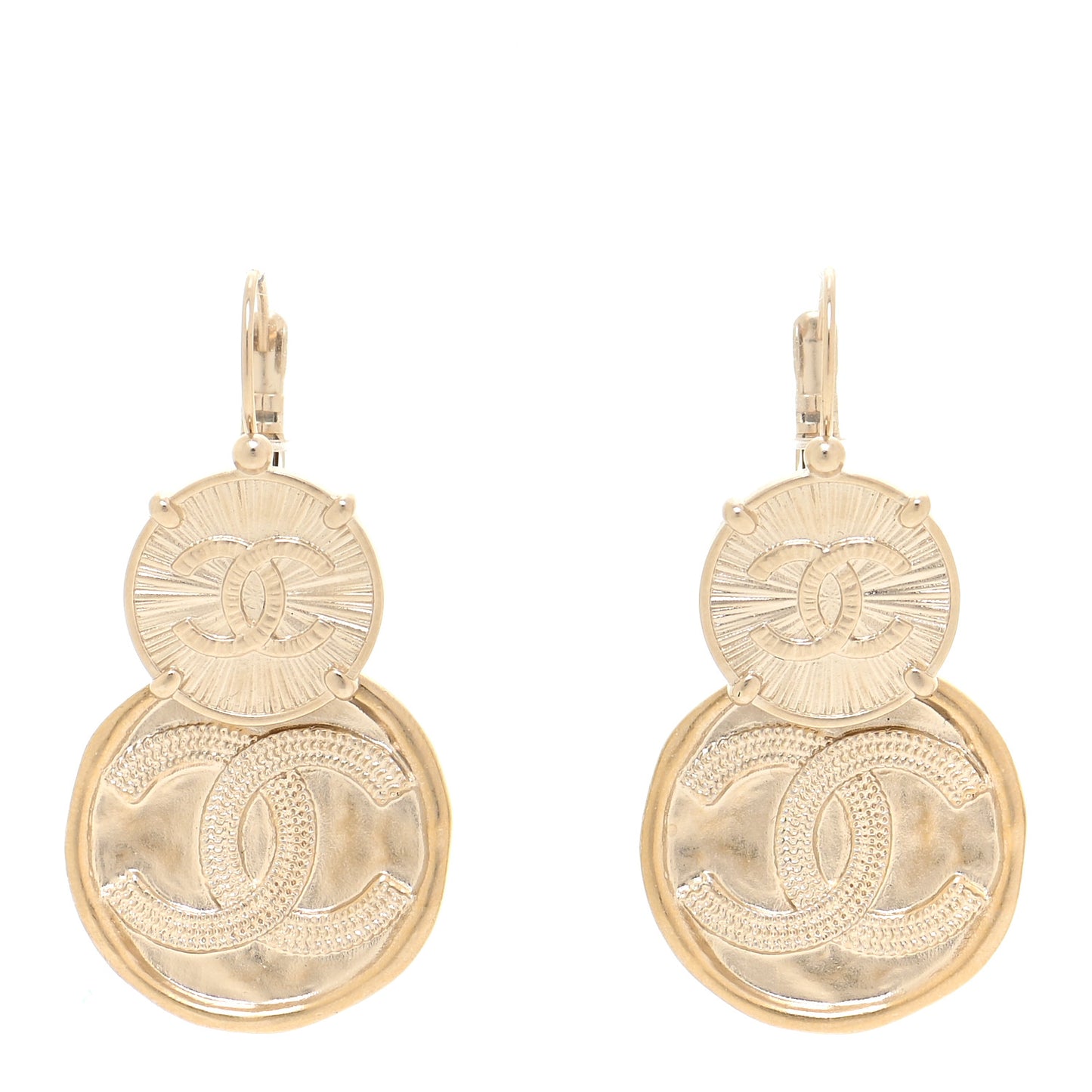 Metal Round CC Medallion Drop Earrings Gold