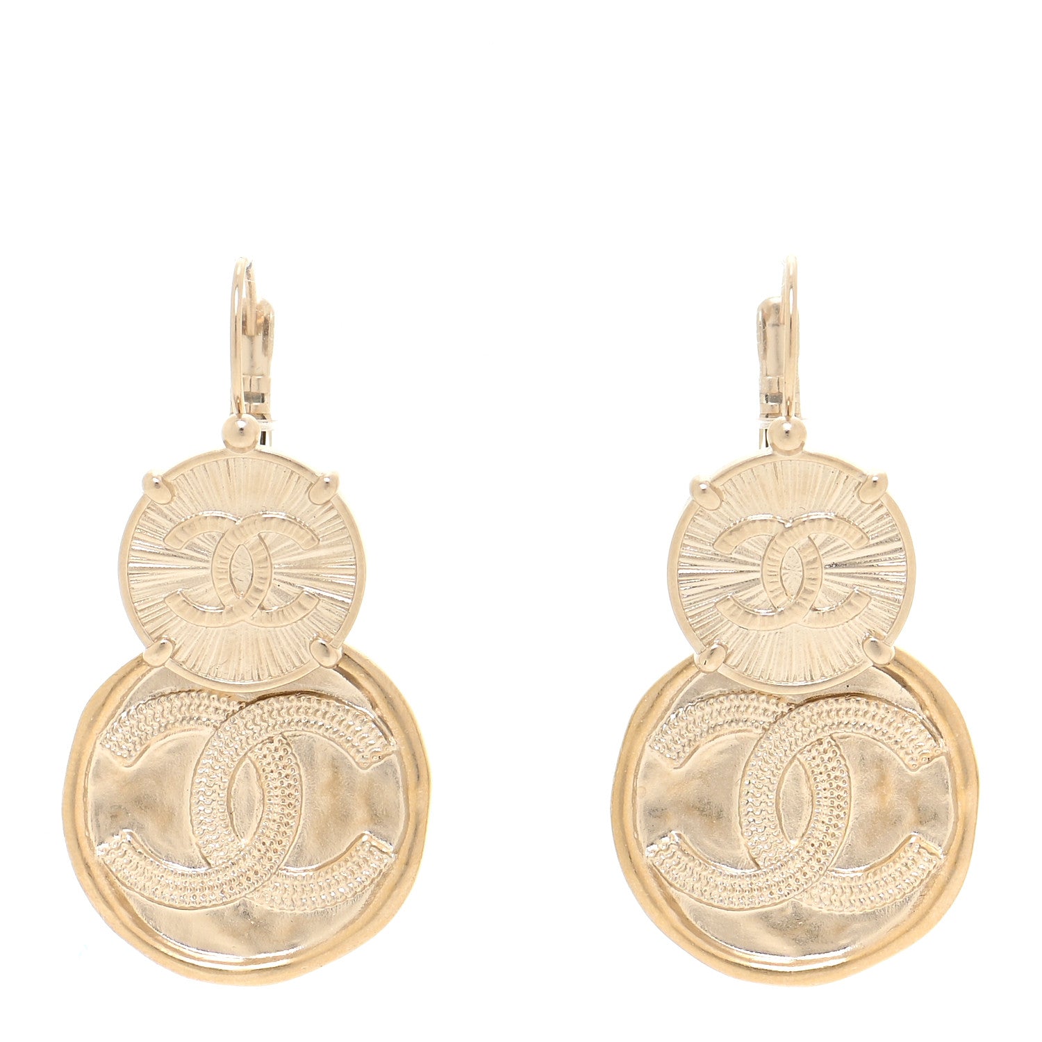 Chanel Metal Round CC Medallion Drop Earrings Gold 1 of 5