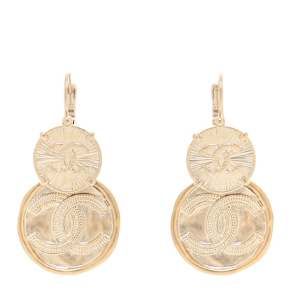 Chanel Metal Round CC Medallion Drop Earrings Gold 1 of 5