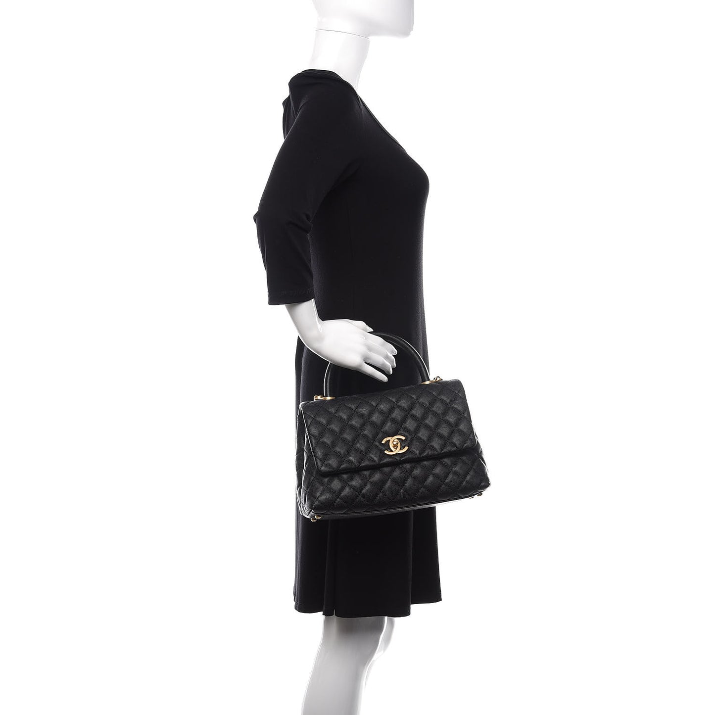 Caviar Quilted Small Coco Handle Flap Black