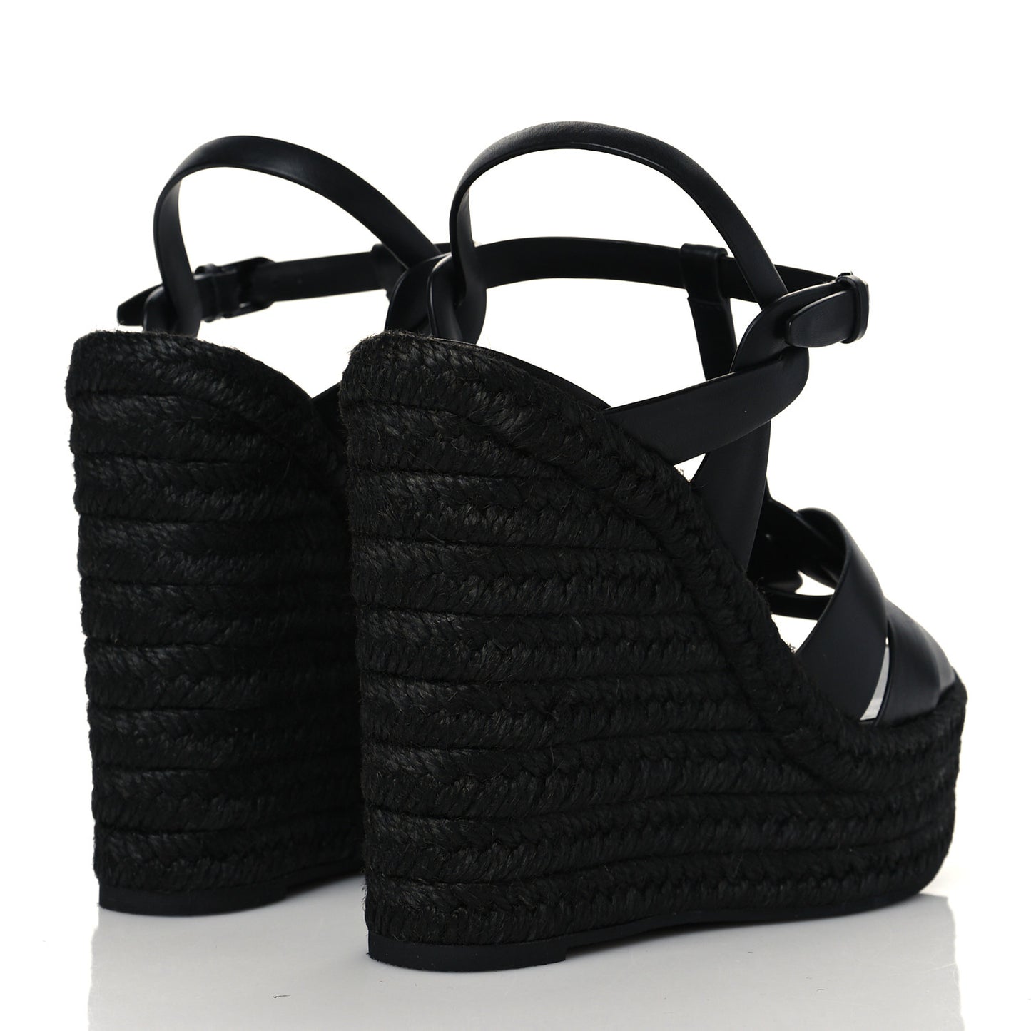 Calfskin Tribute 95 Platform Espadrille Wedge Sandals 38.5 Black