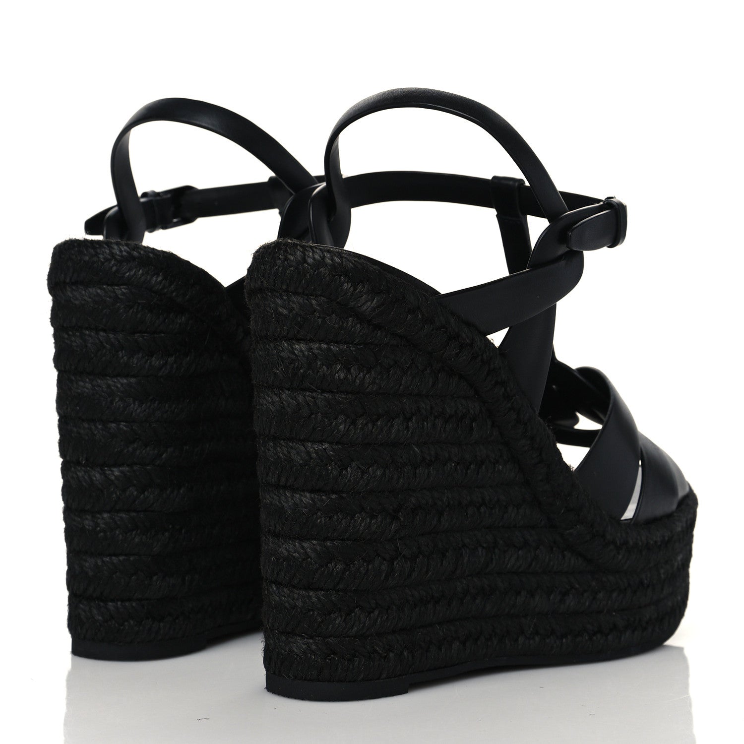 Saint Laurent Calfskin Tribute 95 Platform Espadrille Wedge Sandals 38.5 Black 4 of 8