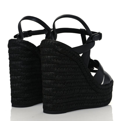 Saint Laurent Calfskin Tribute 95 Platform Espadrille Wedge Sandals 38.5 Black 4 of 8