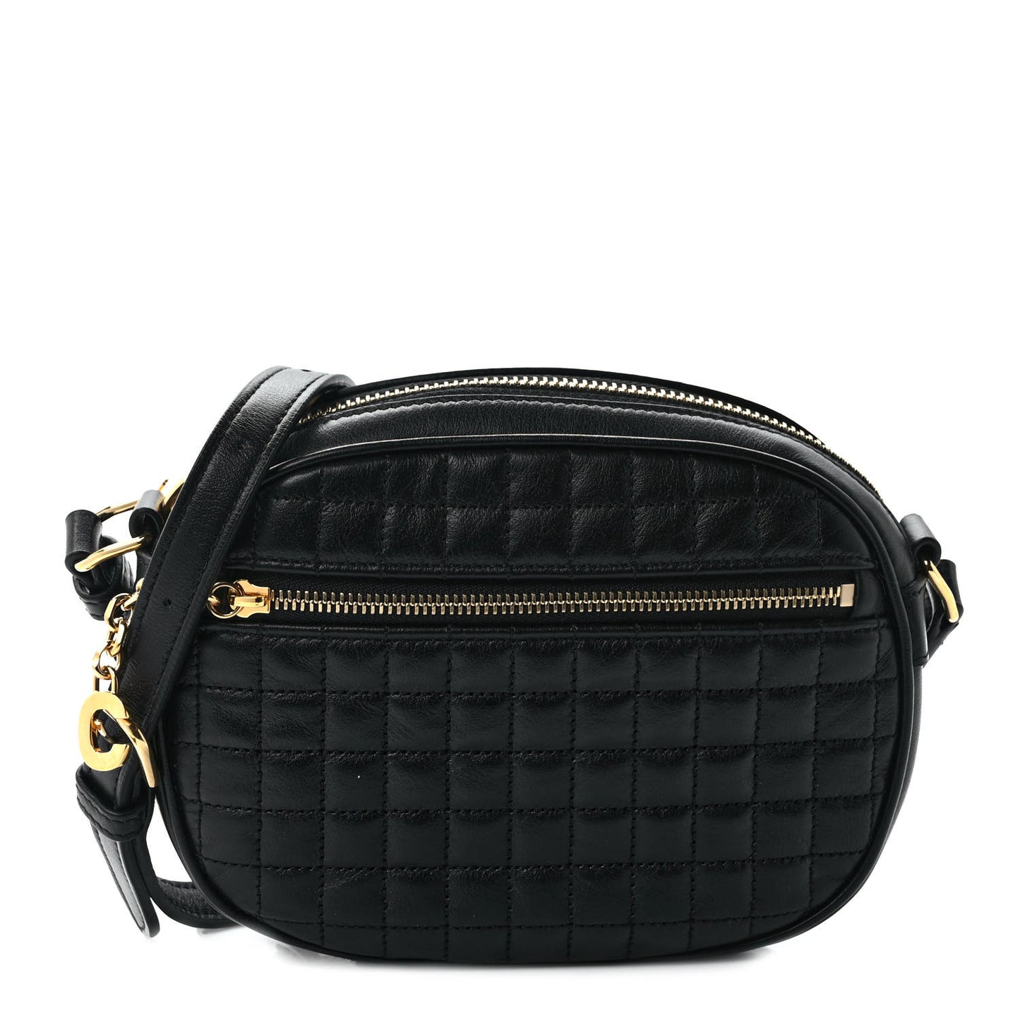 Calfskin Quilted Small C Charm Bag Black