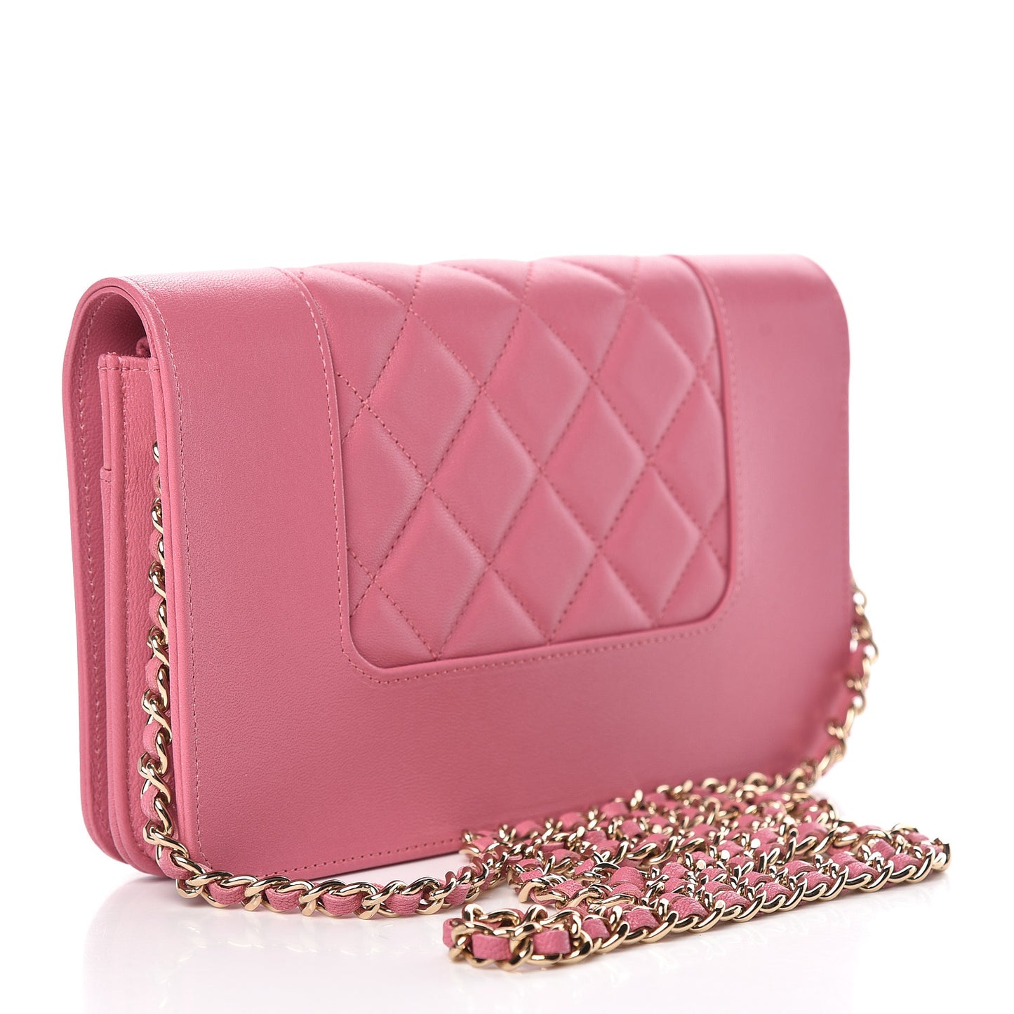Sheepskin Quilted Mademoiselle Vintage Wallet On Chain WOC Dark Pink