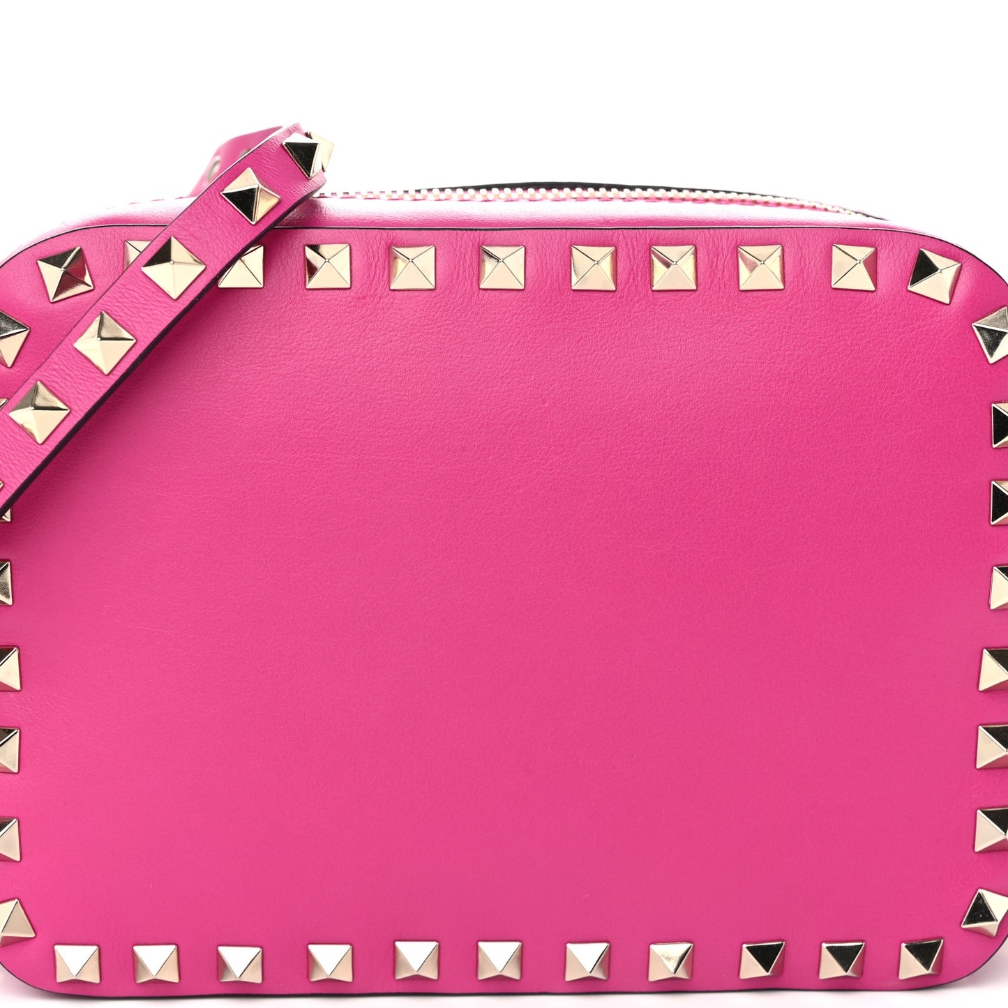 Calfskin Rockstud Camera Crossbody Bag Deep Fuxia
