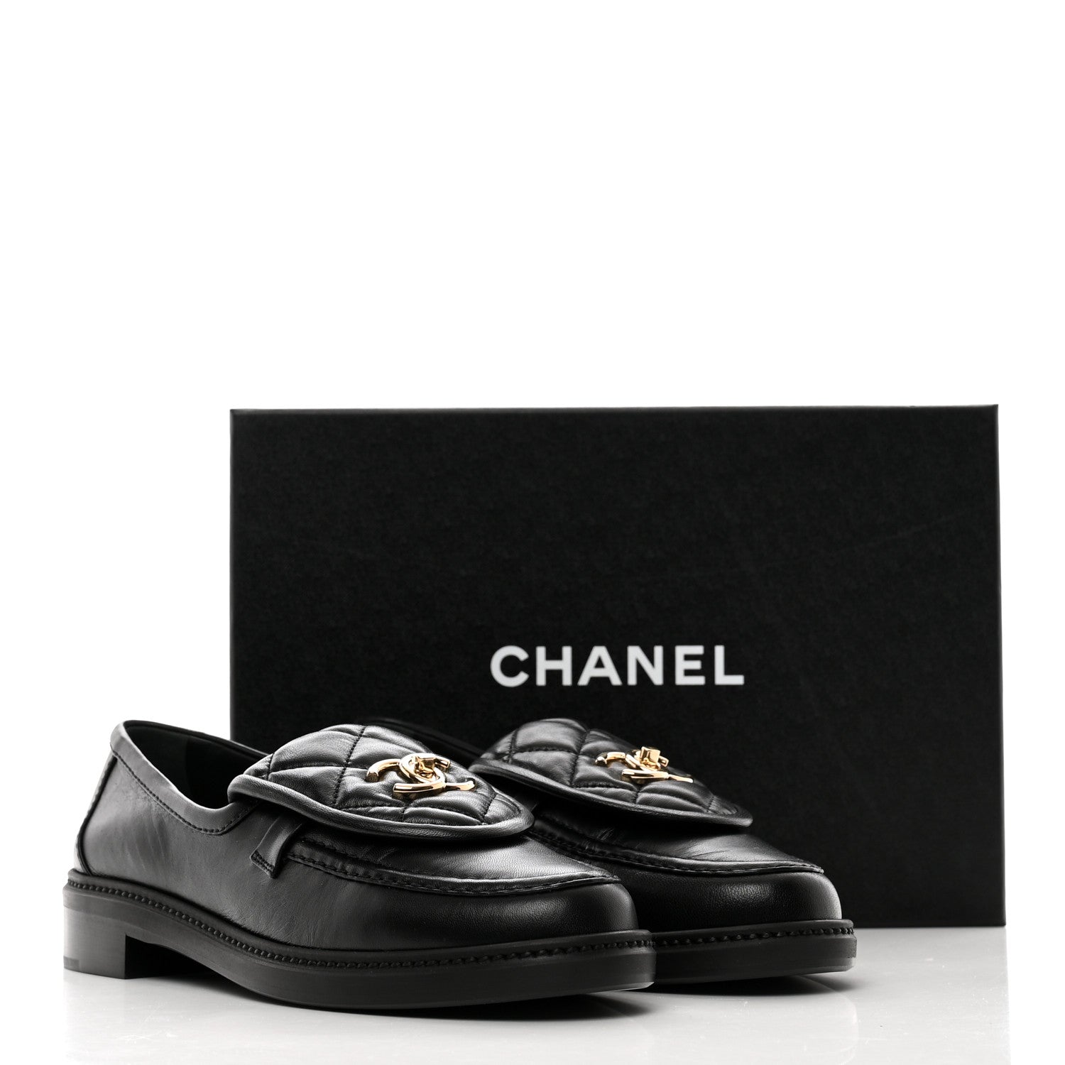 Chanel Lambskin Quilted CC Turnlock Loafers 39 Black 9 of 9