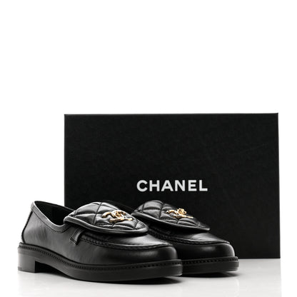 Chanel Lambskin Quilted CC Turnlock Loafers 39 Black 9 of 9