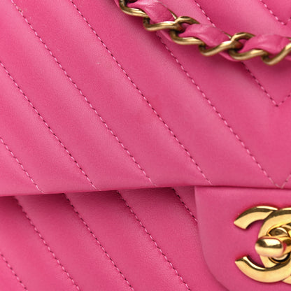 Chanel Lambskin Chevron Quilted Medium Double Flap Pink 9 of 13