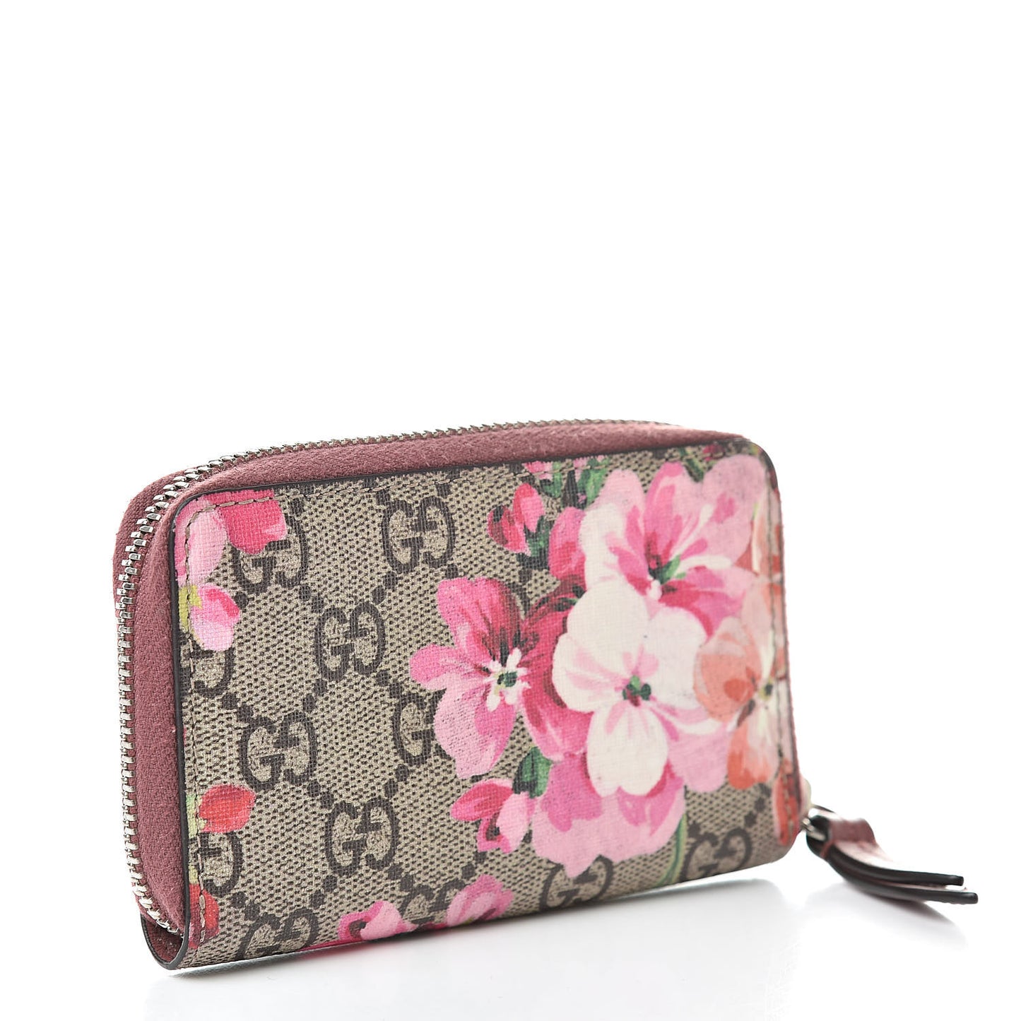 GG Supreme Monogram Blooms Zip Around Card Case Wallet Beige Multicolor Dry Rose