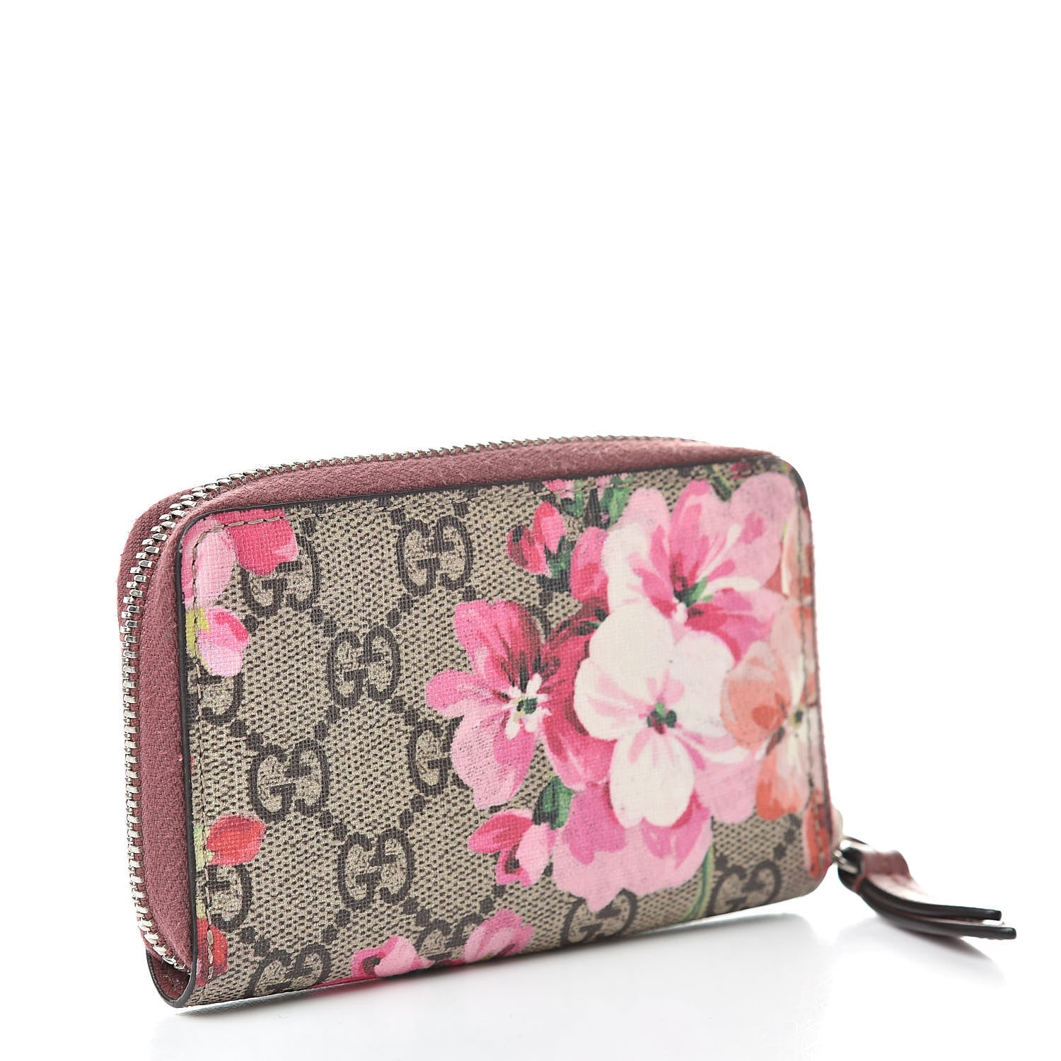 Gucci GG Supreme Monogram Blooms Zip Around Card Case Wallet Beige Multicolor Dry Rose 3 of 10