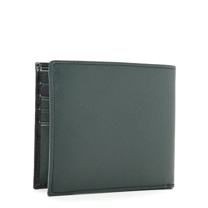 Prada Saffiano Bi-Color Bi-Fold Wallet Smeraldo Black 3 of 8