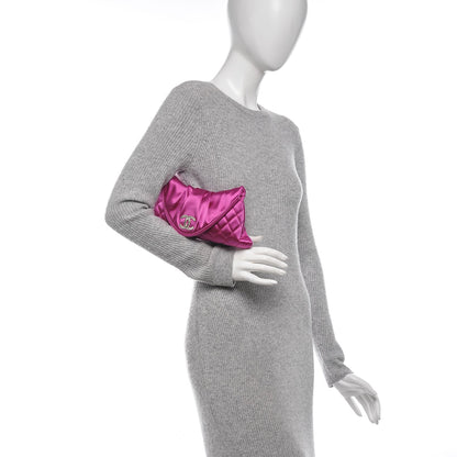 Chanel Satin Quilted Flap Clutch Fuchsia 2 of 8