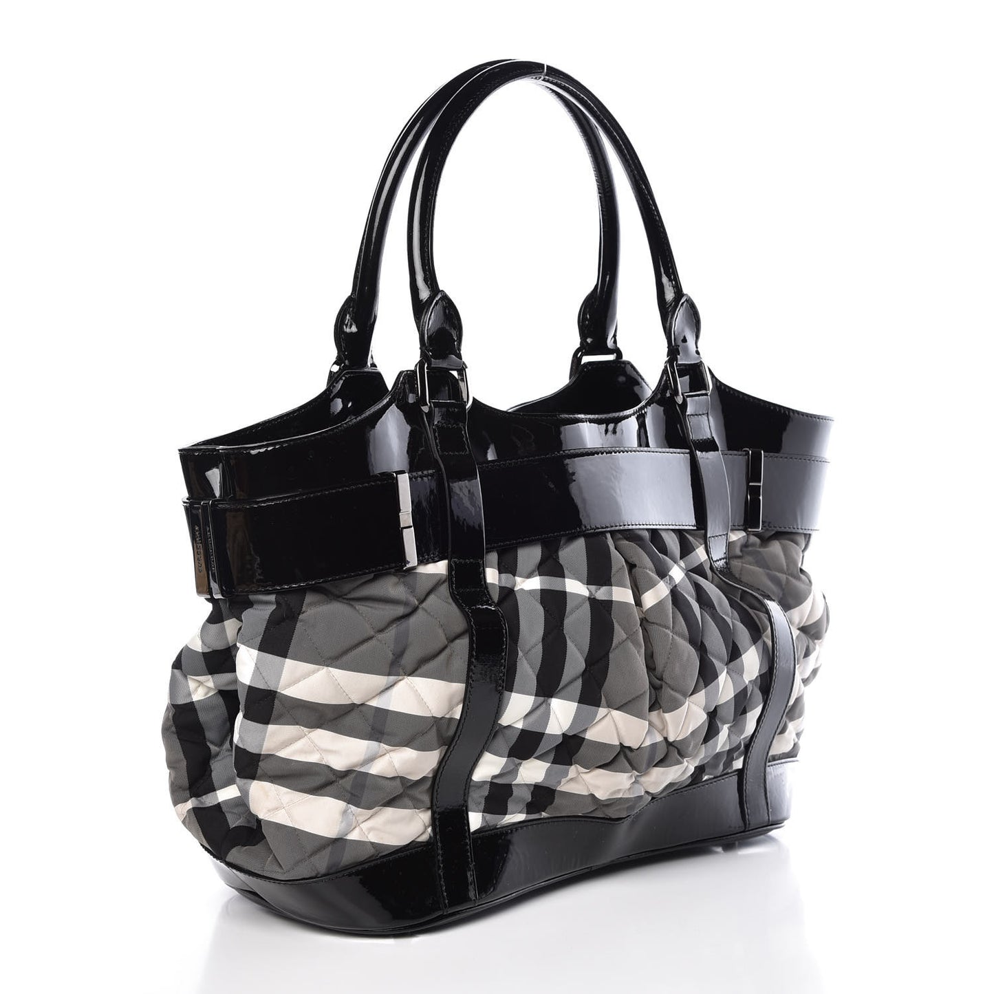 Patent Smoked Check Quilted Beaton Black
