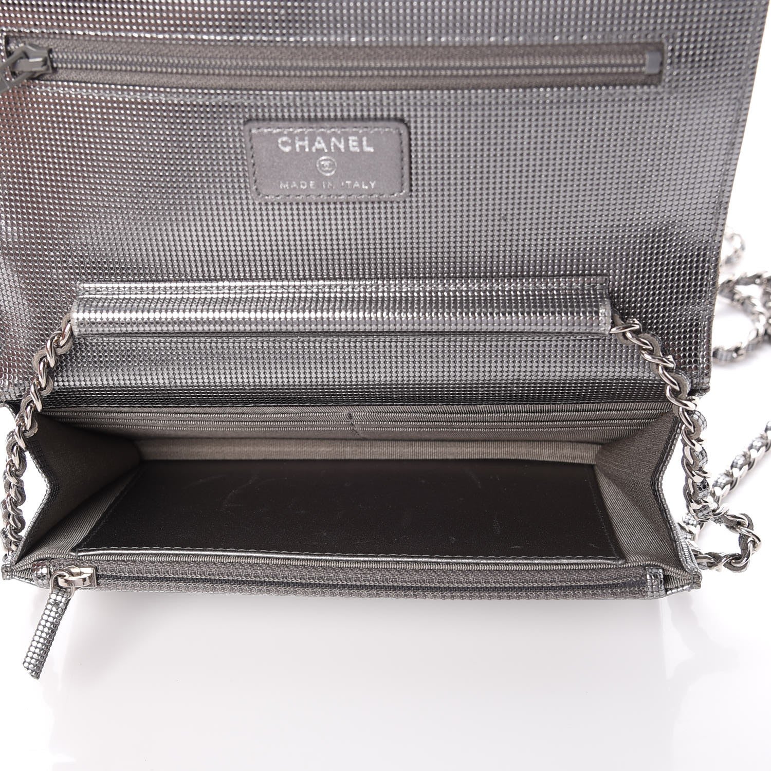 Chanel Metallic Calfskin Quilted Pixel Effect Wallet on Chain WOC Silver 5 of 8