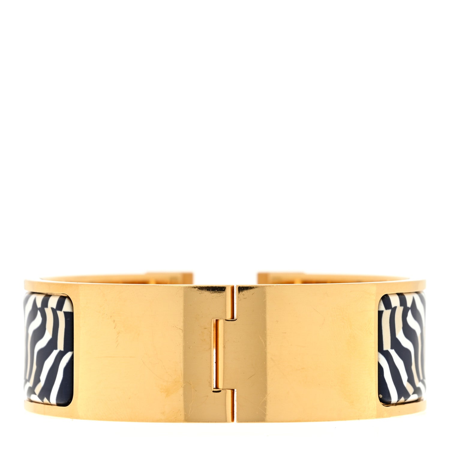 Hermes Enamel Printed Wide Zebres De Tanzania Clic Clac H Bracelet Beige Blue 2 of 3