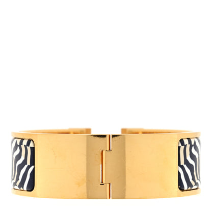 Hermes Enamel Printed Wide Zebres De Tanzania Clic Clac H Bracelet Beige Blue 2 of 3