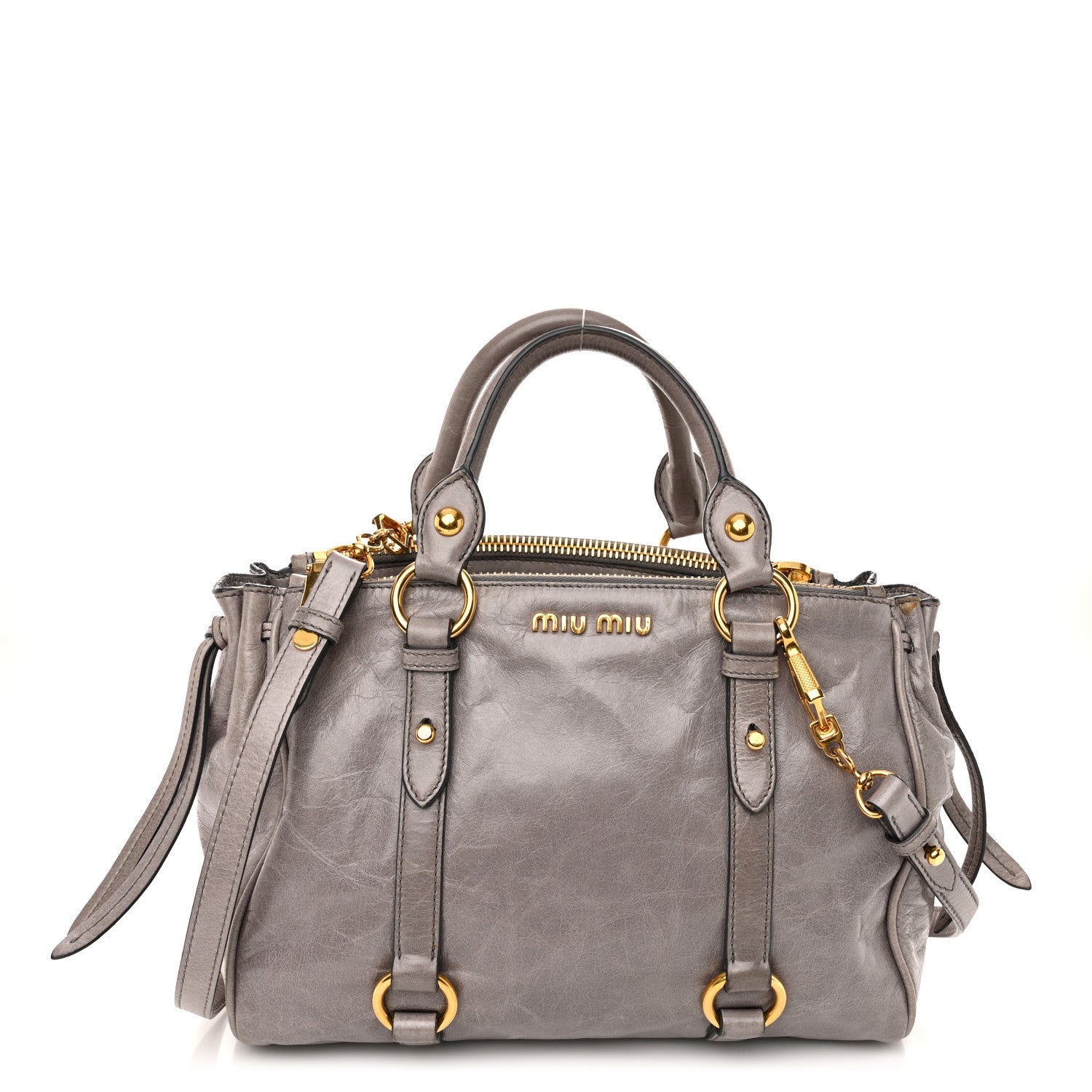 Miu Miu Vitello Shine Double Zip Tote Fumo 1 of 12