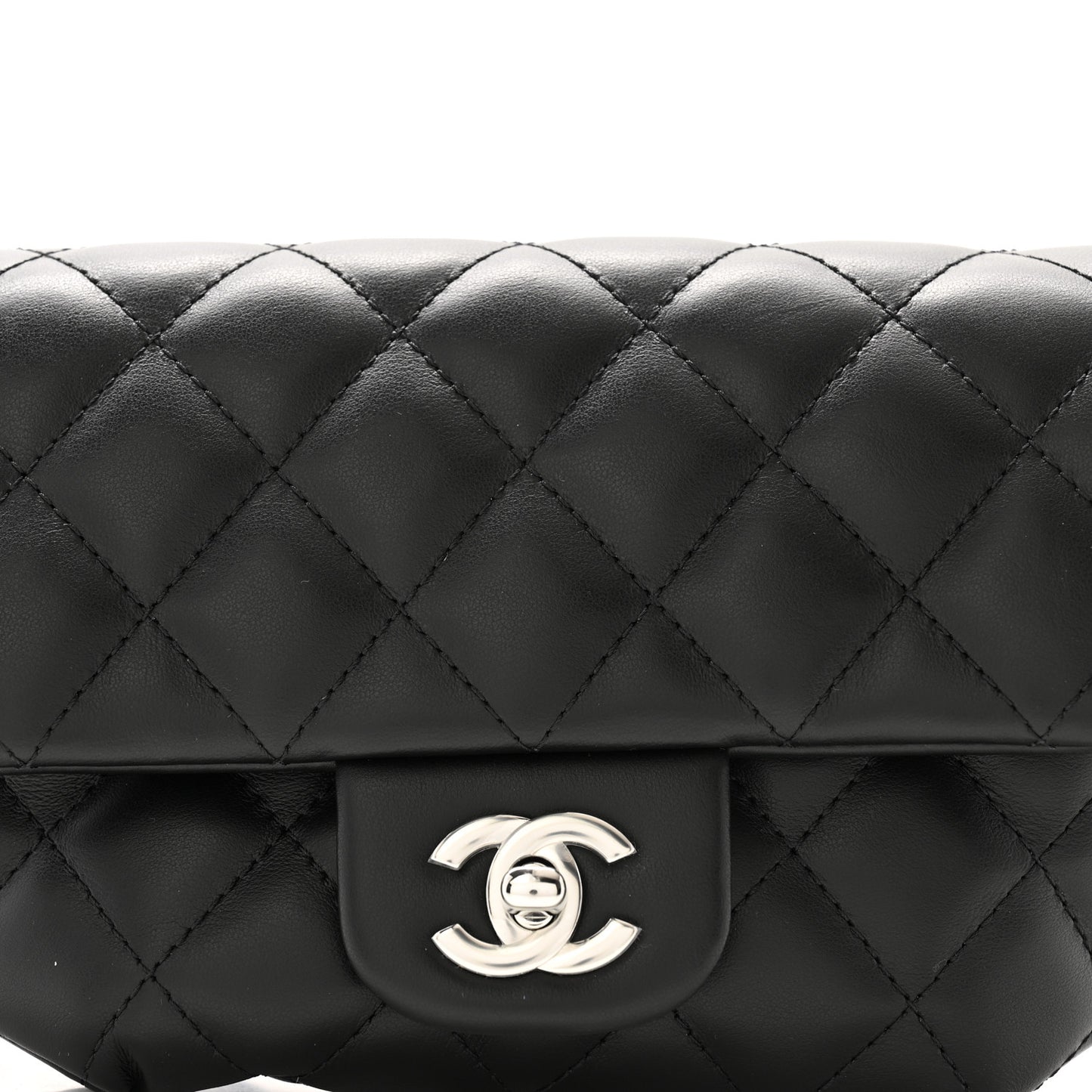 Calfskin Quilted CC Uniform Flap Belt Bag Black