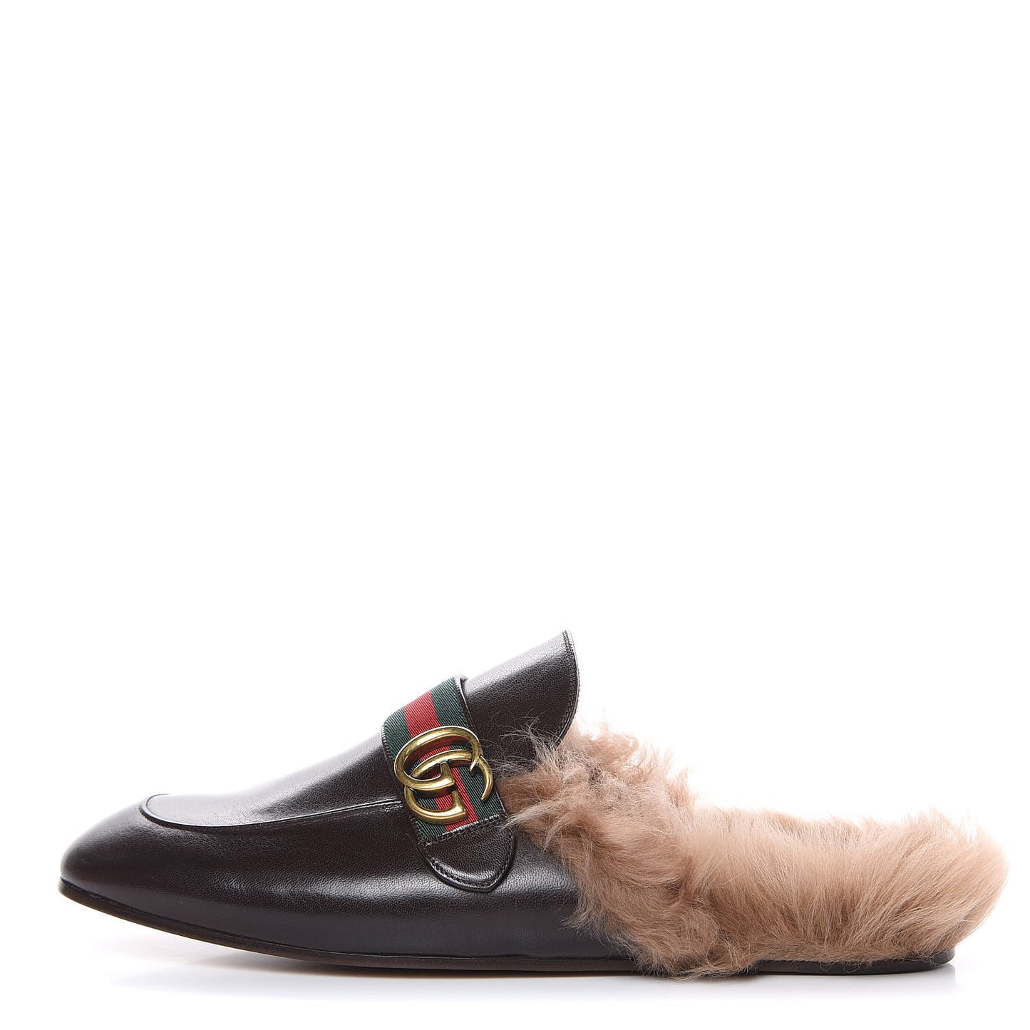Goatskin Fur Web GG Mens Princetown Slippers 11 Cocoa