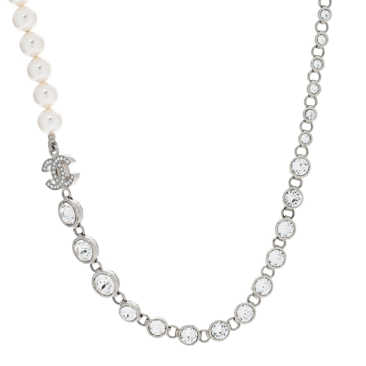Pearl Crystal CC Choker Necklace Silver