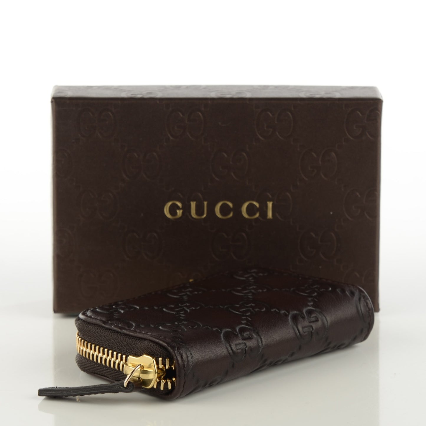 Guccissima Zip Around Coin Purse Wallet Dark Brown
