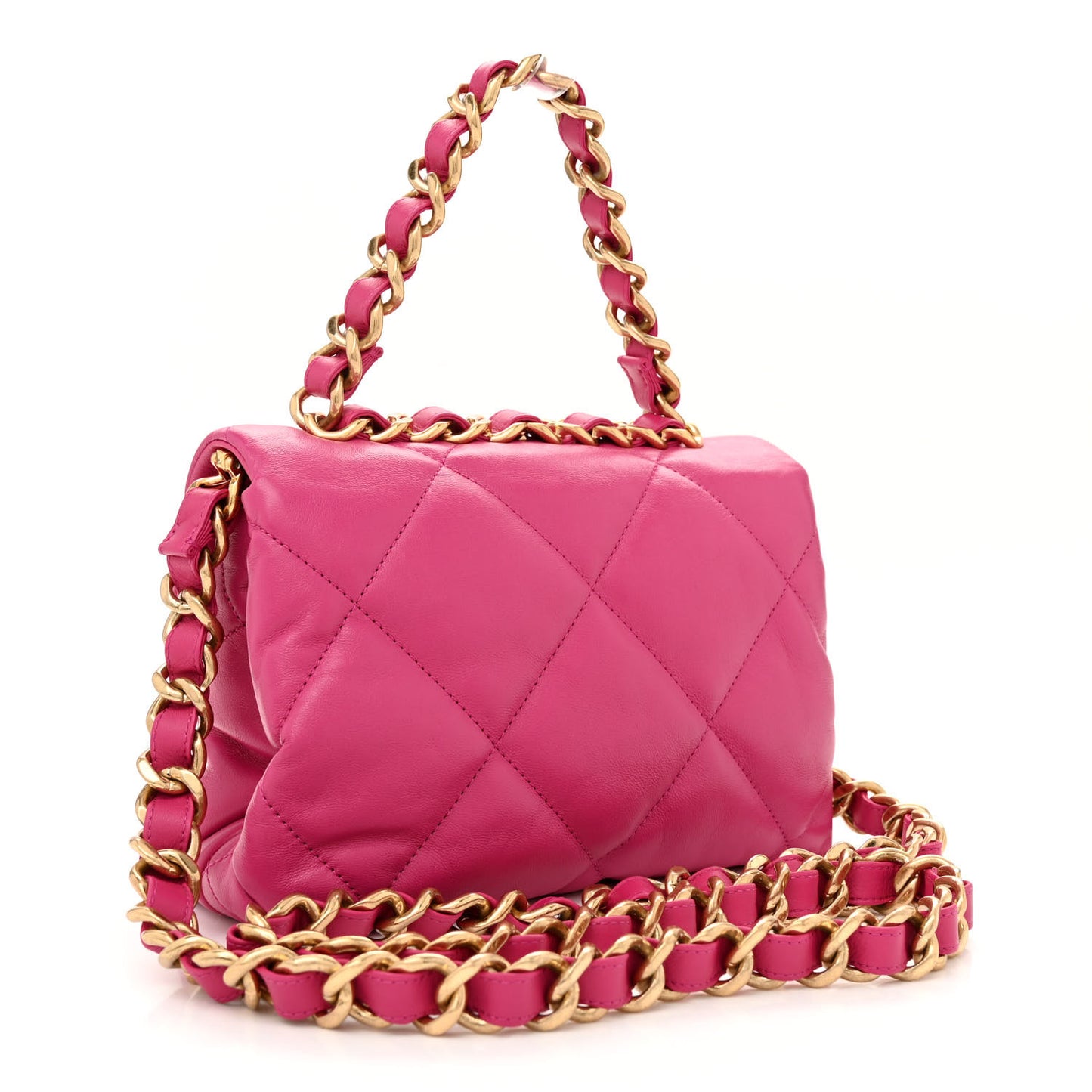 Lambskin Quilted Small Chain Top Handle Flap Fuchsia