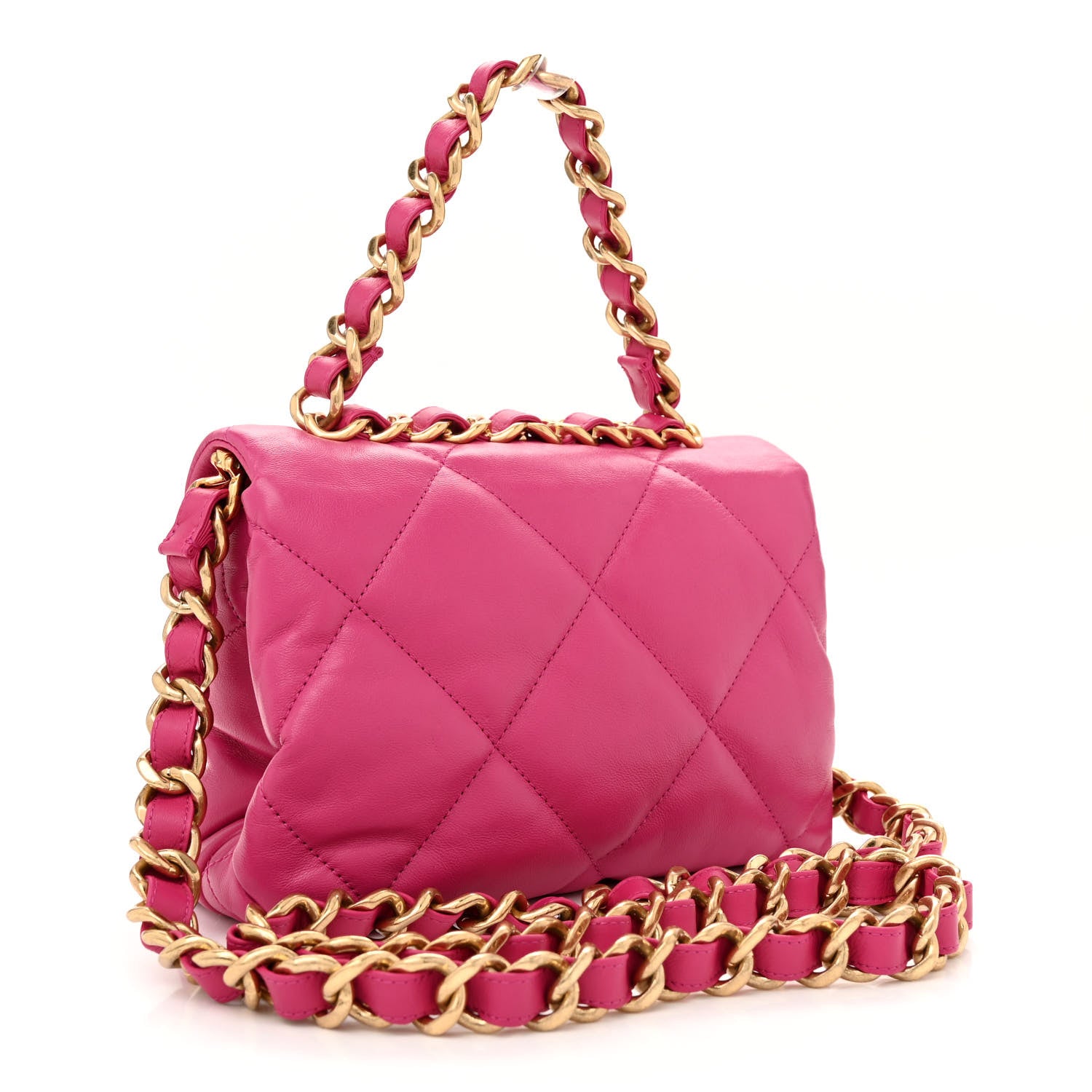 Chanel Lambskin Quilted Small Chain Top Handle Flap Fuchsia 3 of 11