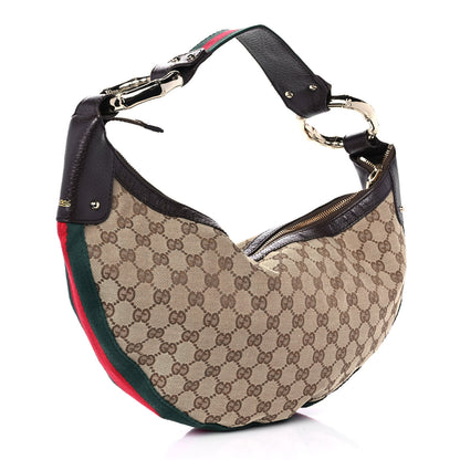 Gucci Monogram Web Bamboo Ring Hobo Dark Brown 2 of 9
