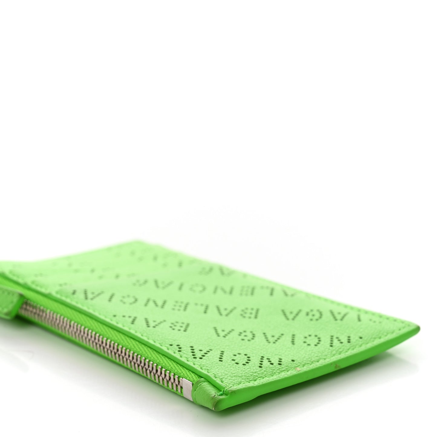 Calfskin Logo Perforated Cash Coin Card Holder On Keychain Acid Green