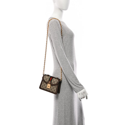 Gucci GG Supreme Monogram Textured Dollar Calfskin Web Mini Ophidia Padlock Top Handle Chain Shoulder Bag Beige Ebony New Acero 2 of 10