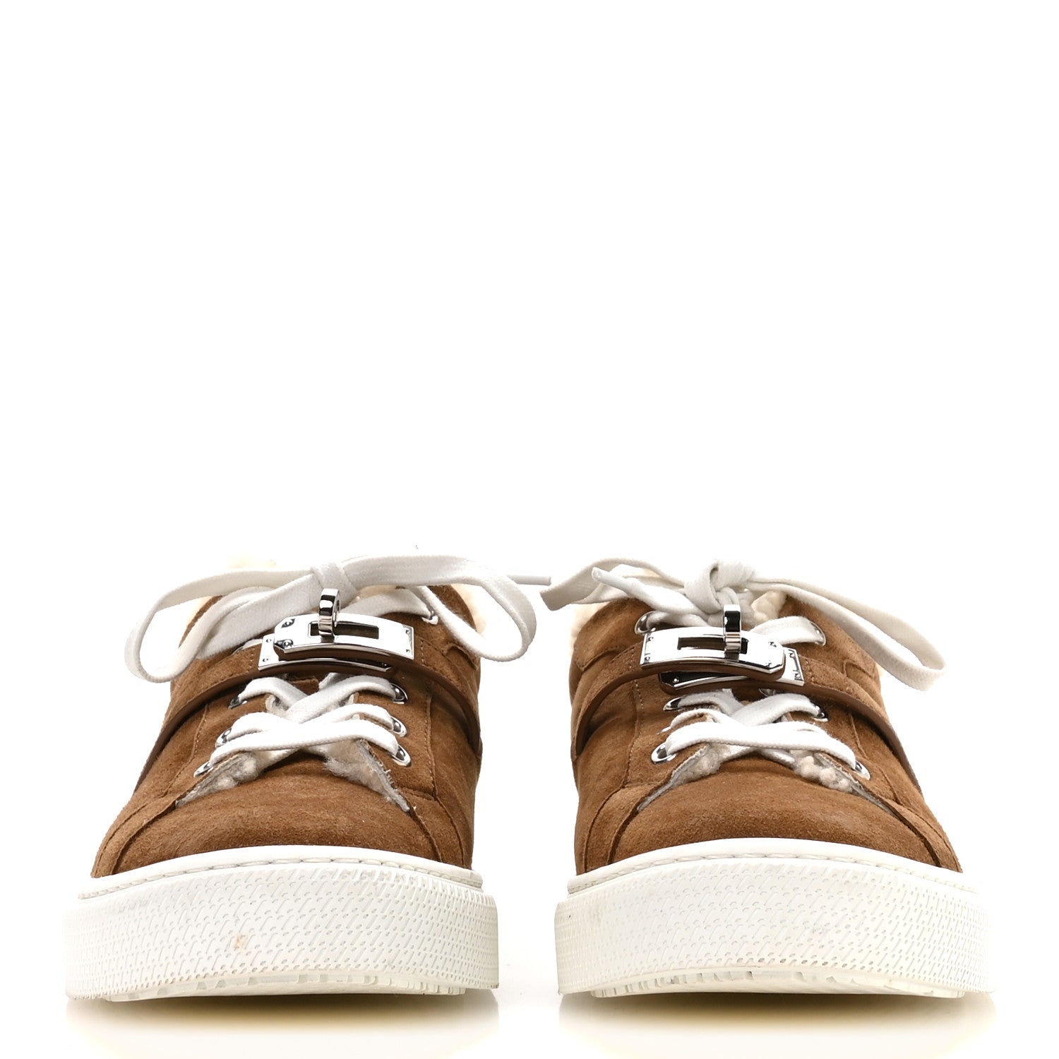 Hermes Suede Goatskin Woolskin Day Sneakers 38 Brun Fume Ecru 3 of 8