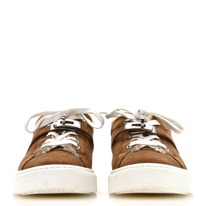 Hermes Suede Goatskin Woolskin Day Sneakers 38 Brun Fume Ecru 3 of 8