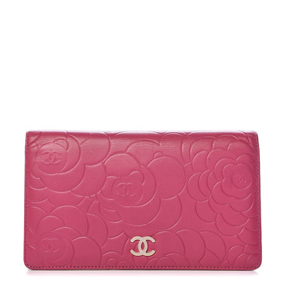Chanel Lambskin Camellia Embossed Yen Wallet Fuchsia 1 of 10