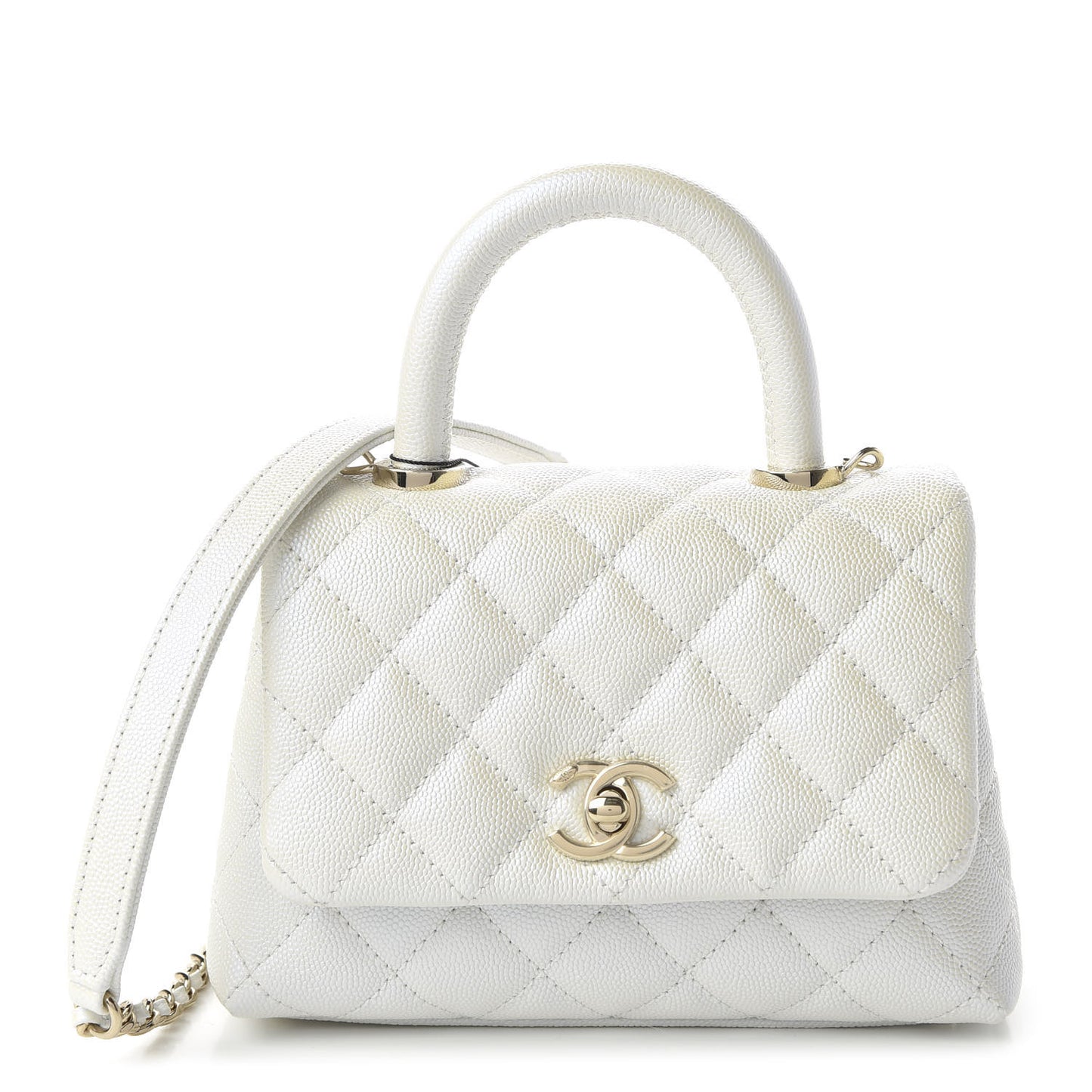 Iridescent Caviar Quilted Extra Mini Coco Handle Flap Ivory