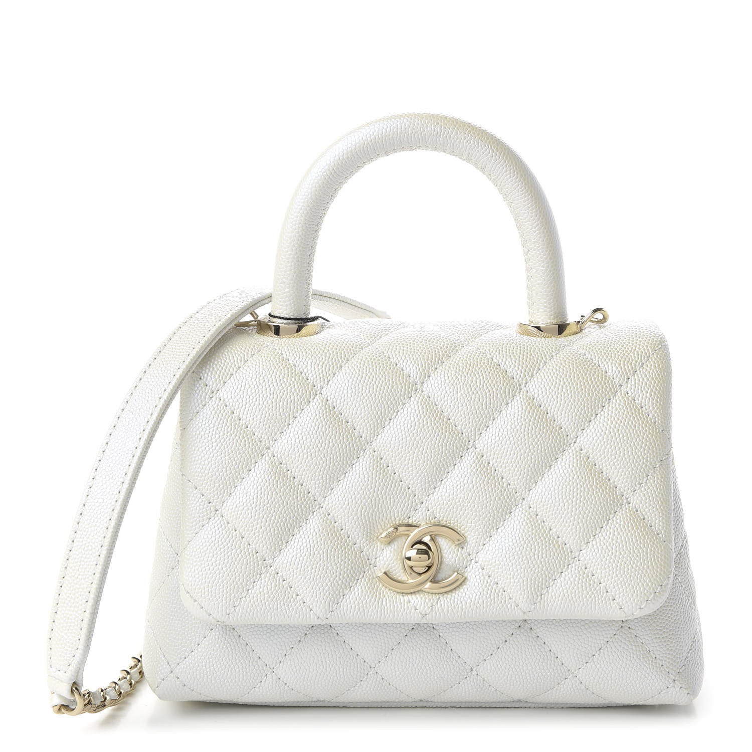 Chanel Iridescent Caviar Quilted Extra Mini Coco Handle Flap Ivory 1 of 11