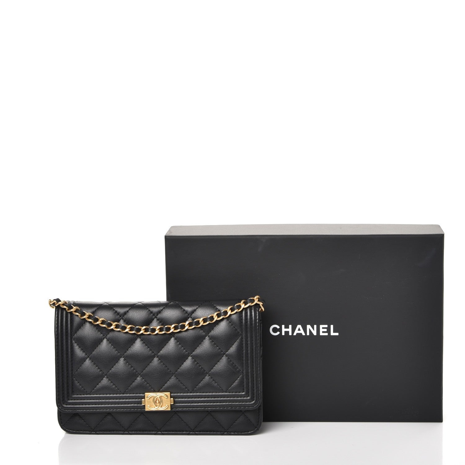 Chanel Calfskin Quilted Boy Wallet On Chain WOC Black 10 of 10
