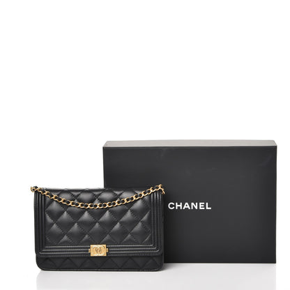 Chanel Calfskin Quilted Boy Wallet On Chain WOC Black 10 of 10