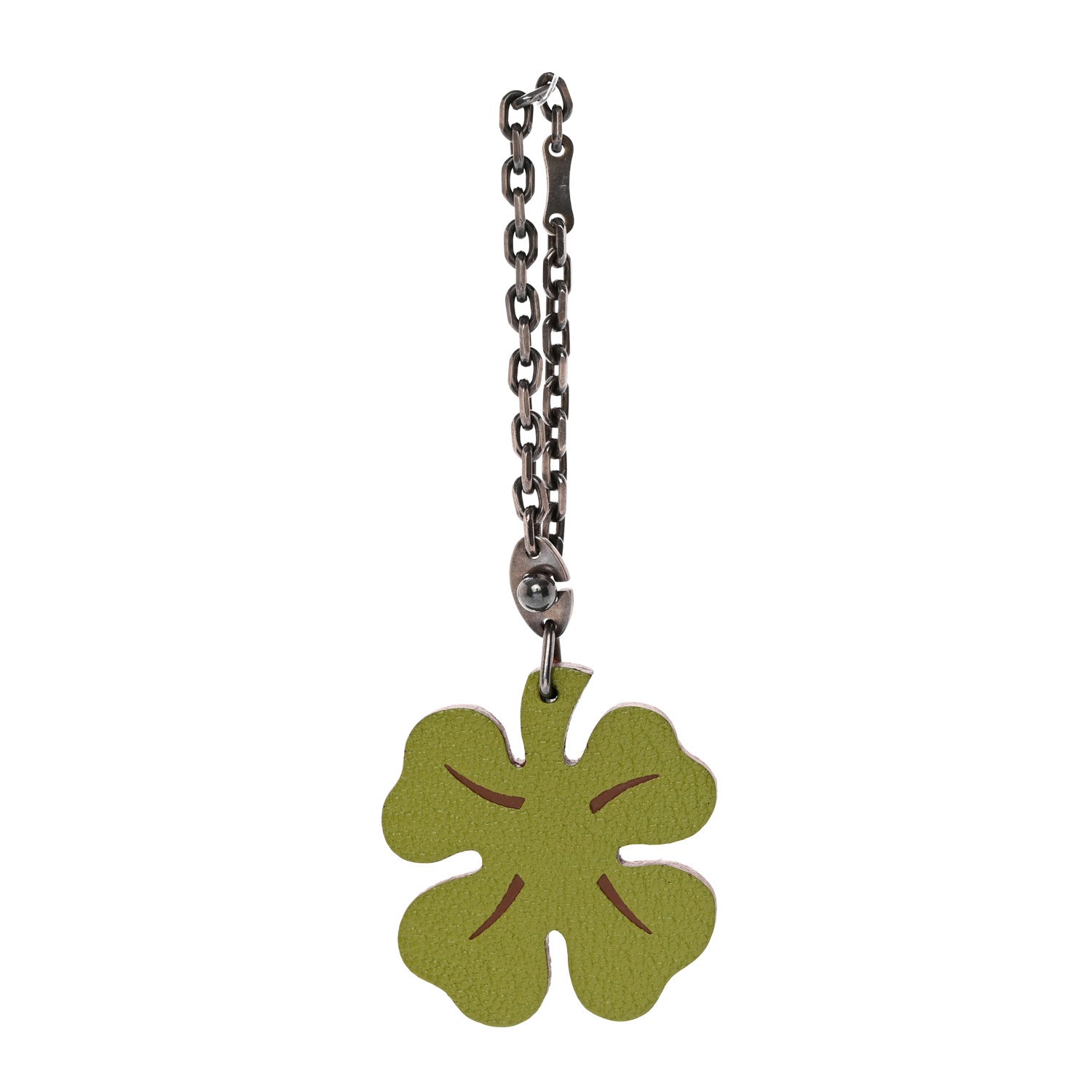 HERMES Chevre Mysore Lucky Clover Key Chain Bag Charm in the color Vert Anis by FASHIONPHILE