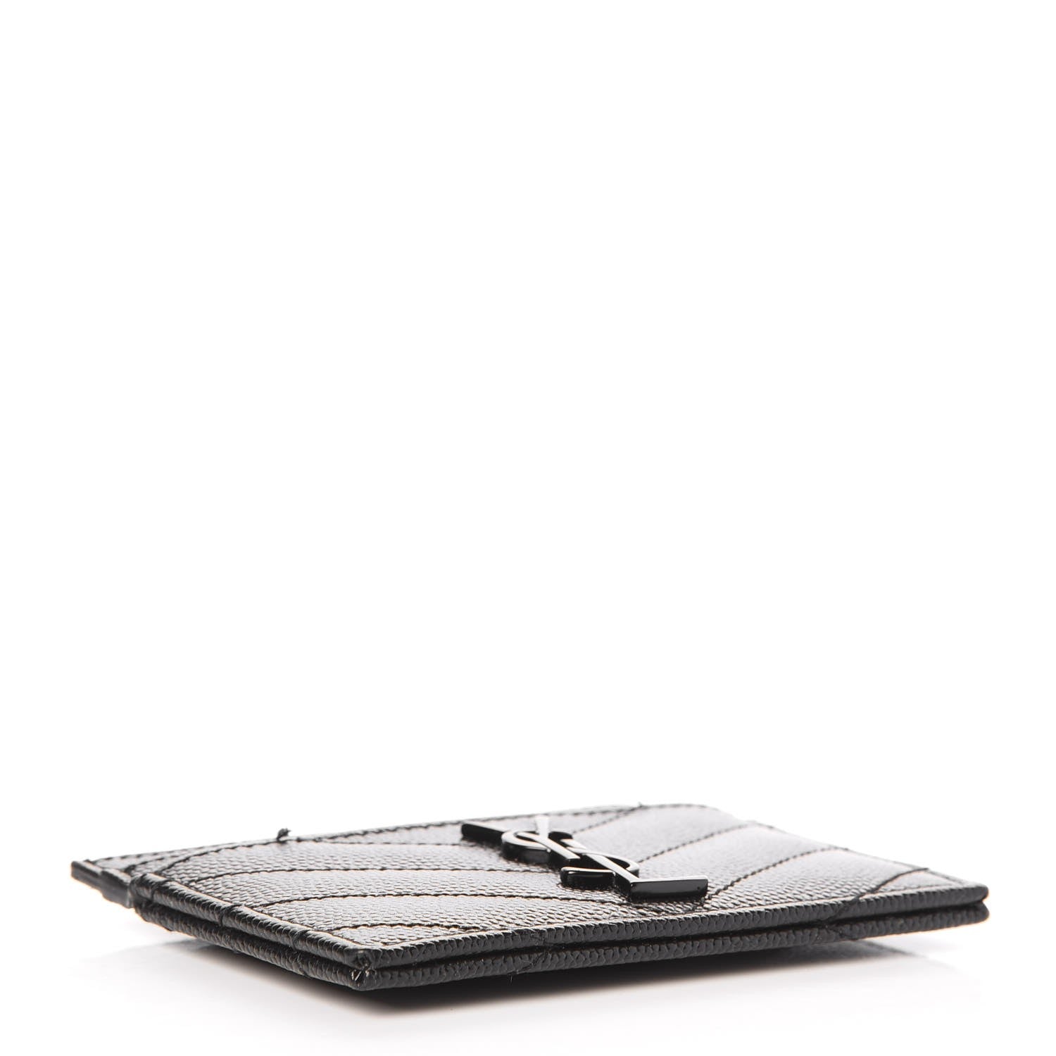 Saint Laurent Grain De Poudre Matelasse Chevron Monogram Credit Card Case Black 4 of 8