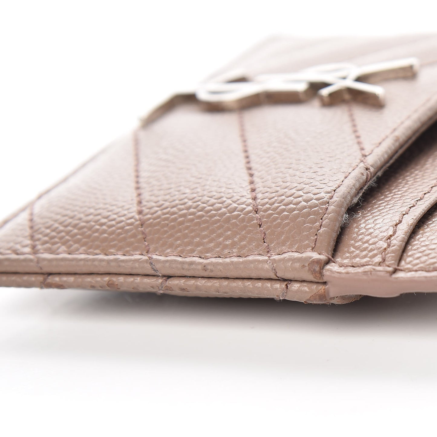 Grain De Poudre Matelasse Chevron Monogram Credit Card Case Dark Beige