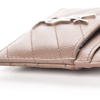 Saint Laurent Grain De Poudre Matelasse Chevron Monogram Credit Card Case Dark Beige 10 of 14