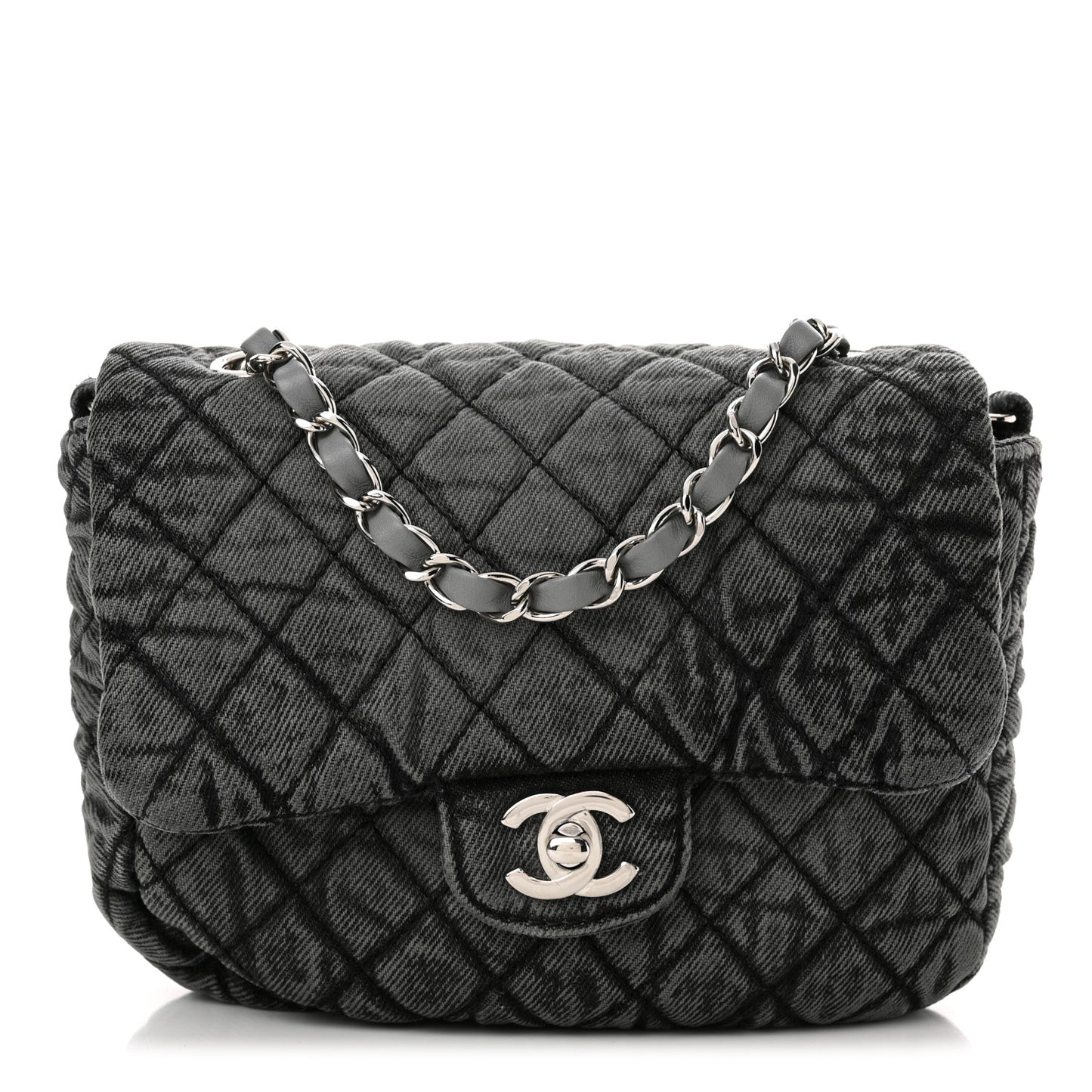 Washed Denim Quilted Small Denimpression Flap Grey Black