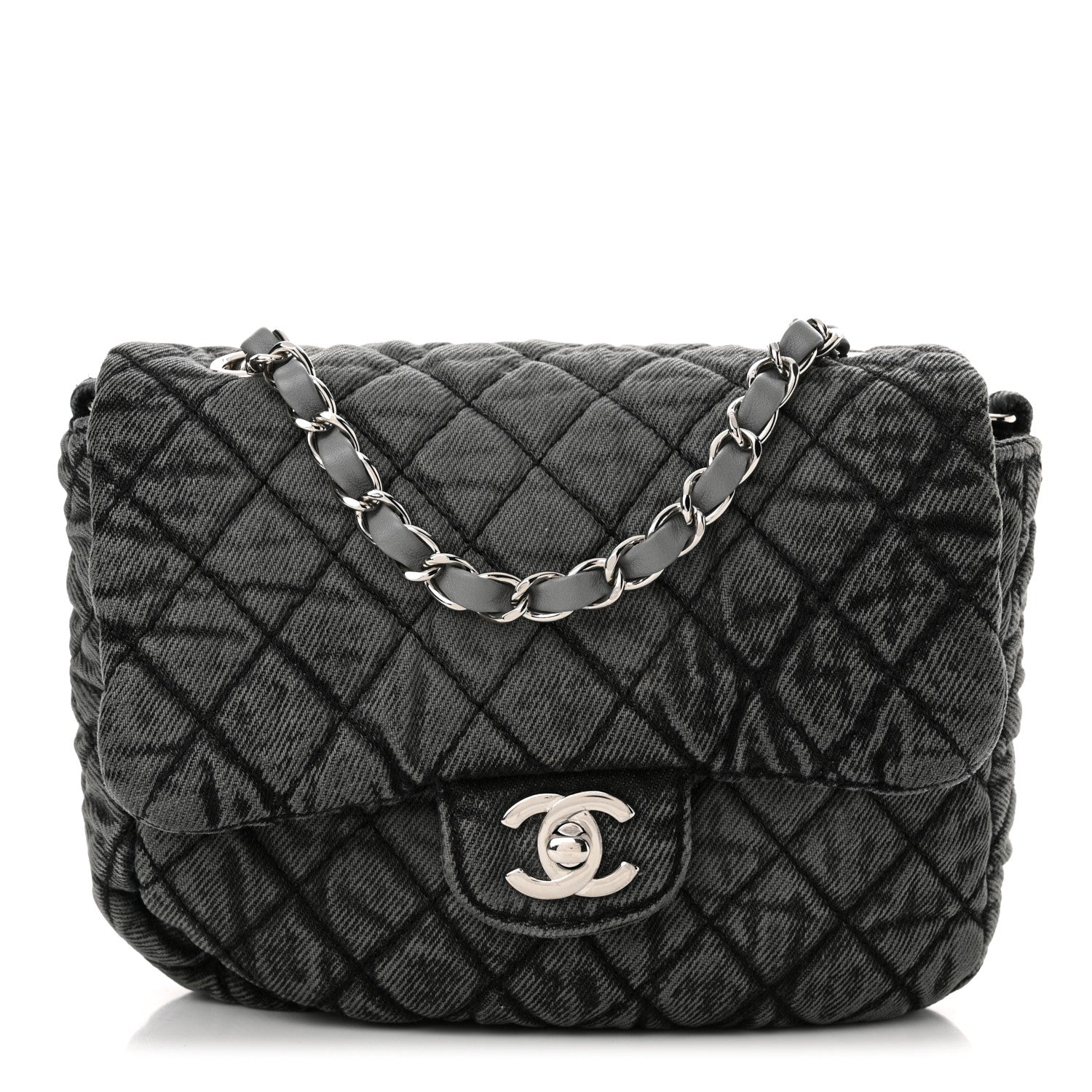 Chanel Washed Denim Quilted Small Denimpression Flap Grey Black 1 of 13
