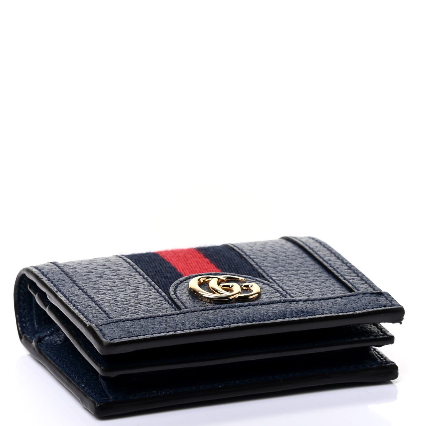 Textured Calfskin Web Ophidia Card Case Blue Agata