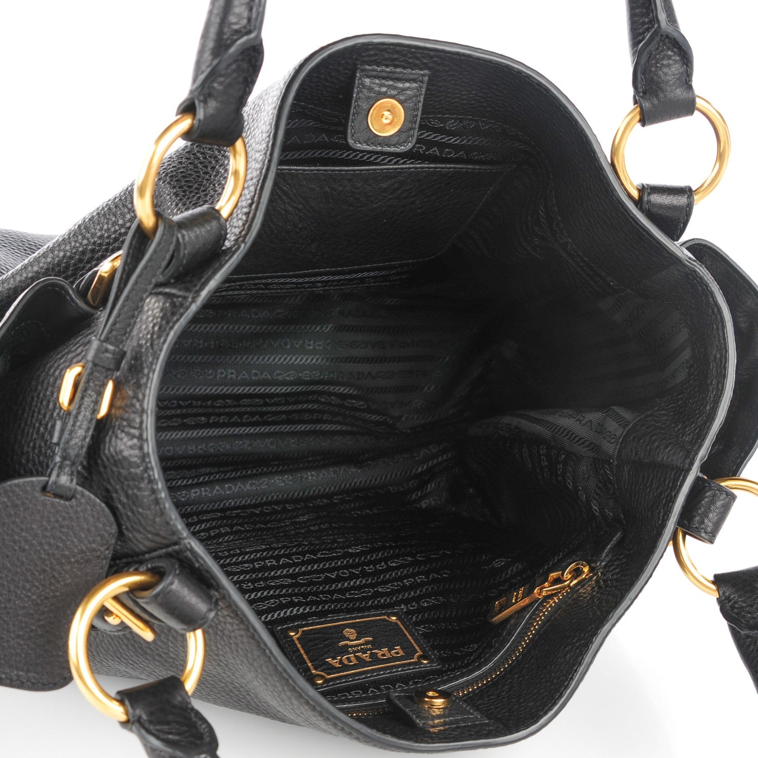 Prada Vitello Daino Double Pocket Shoulder Bag Nero Black 5 of 8