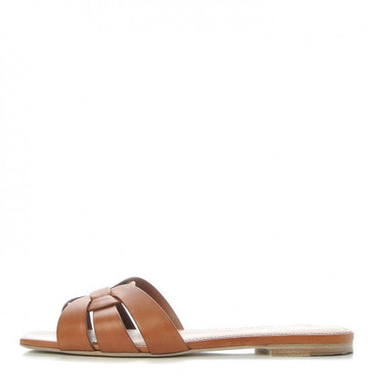 Saint Laurent Calfskin Tribute 05 Slide Sandals 37 Amber 1 of 10
